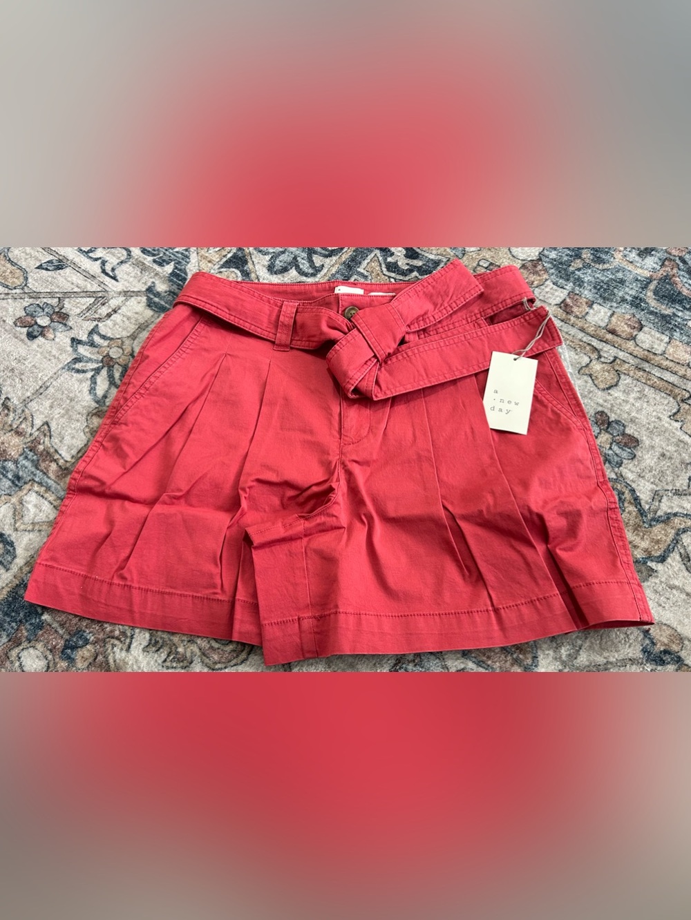 NEW in Bag a new day Coral Red Paperbag Waist Shorts Sz 8